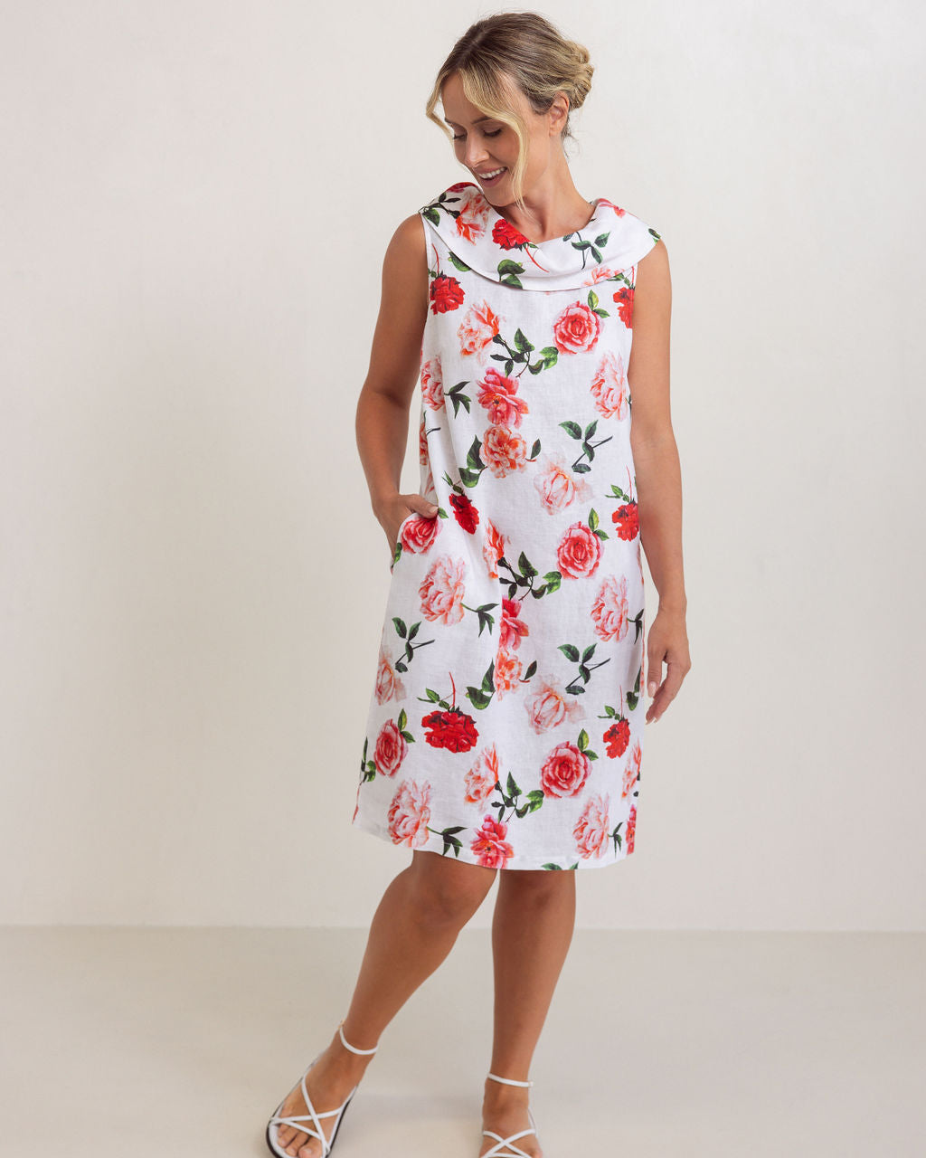 Roses 100% Sleeveless Cowl Neck Dress