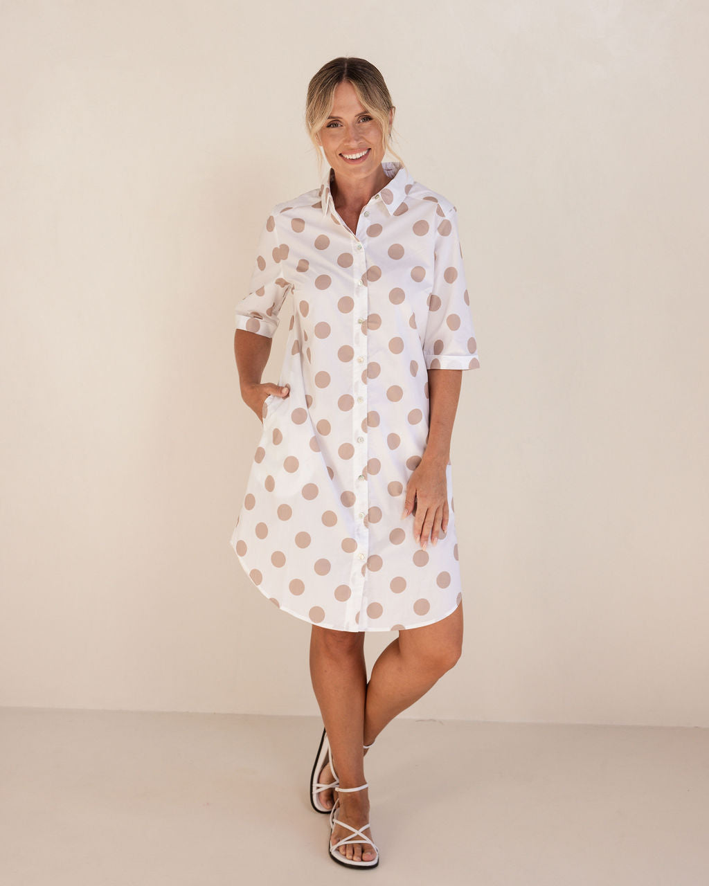 100% Cotton Shirtmaker Dress | Natural Spot | Size 10