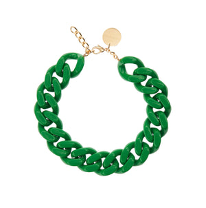 Big Flat Chain Necklace - Green