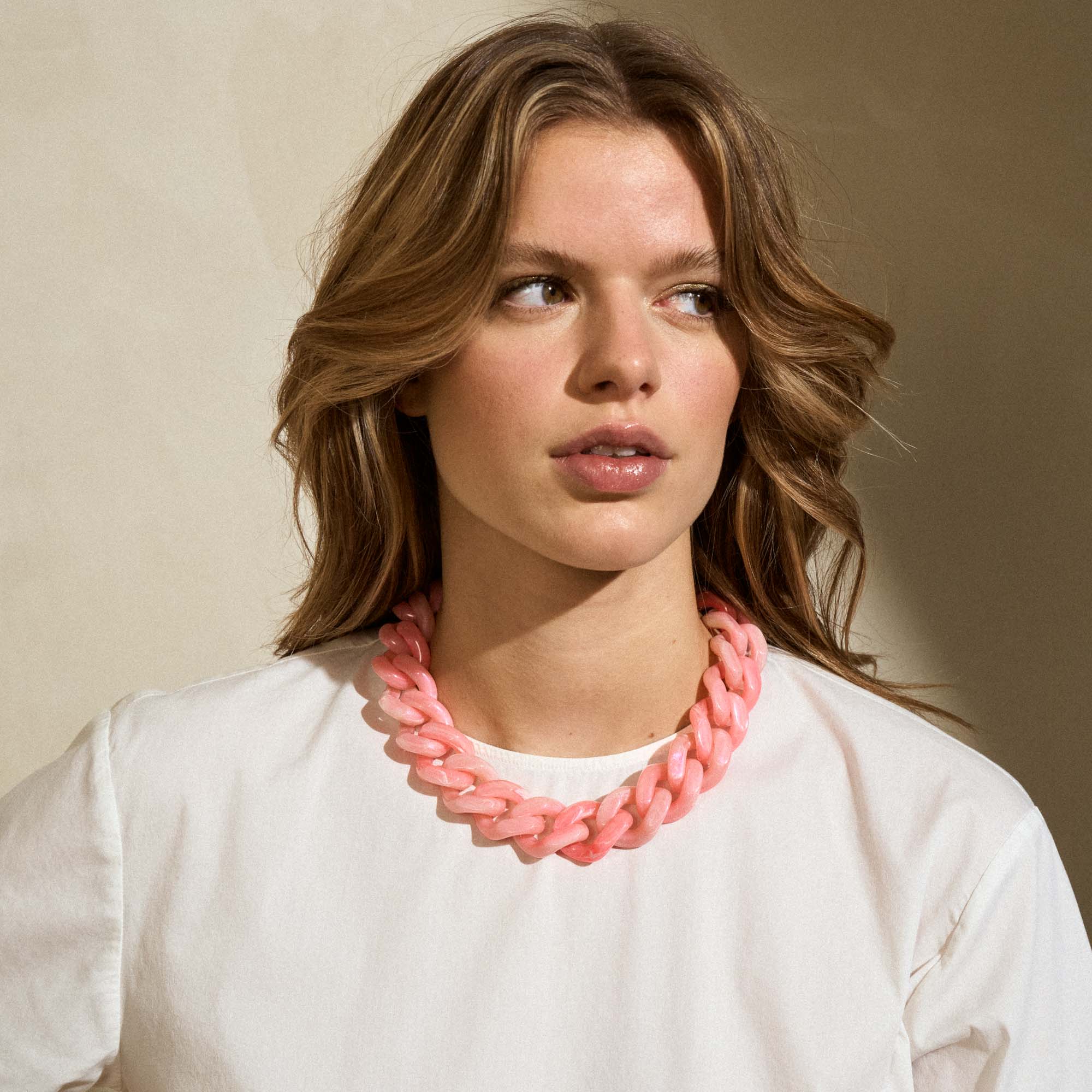 Flat Chain Necklace - Neon Pink