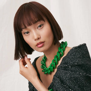 Big Flat Chain Necklace - Green