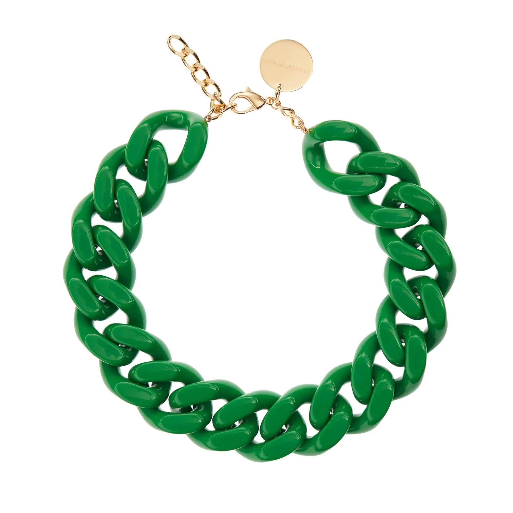 Big Flat Chain Necklace - Green