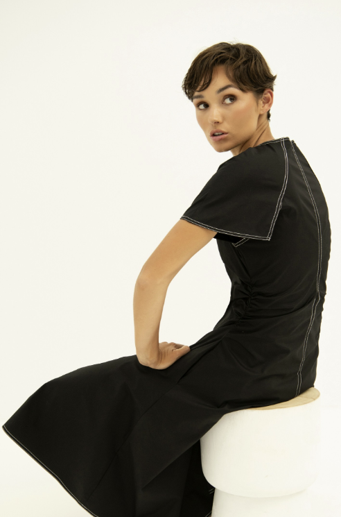 Chios Dress in Moss/White