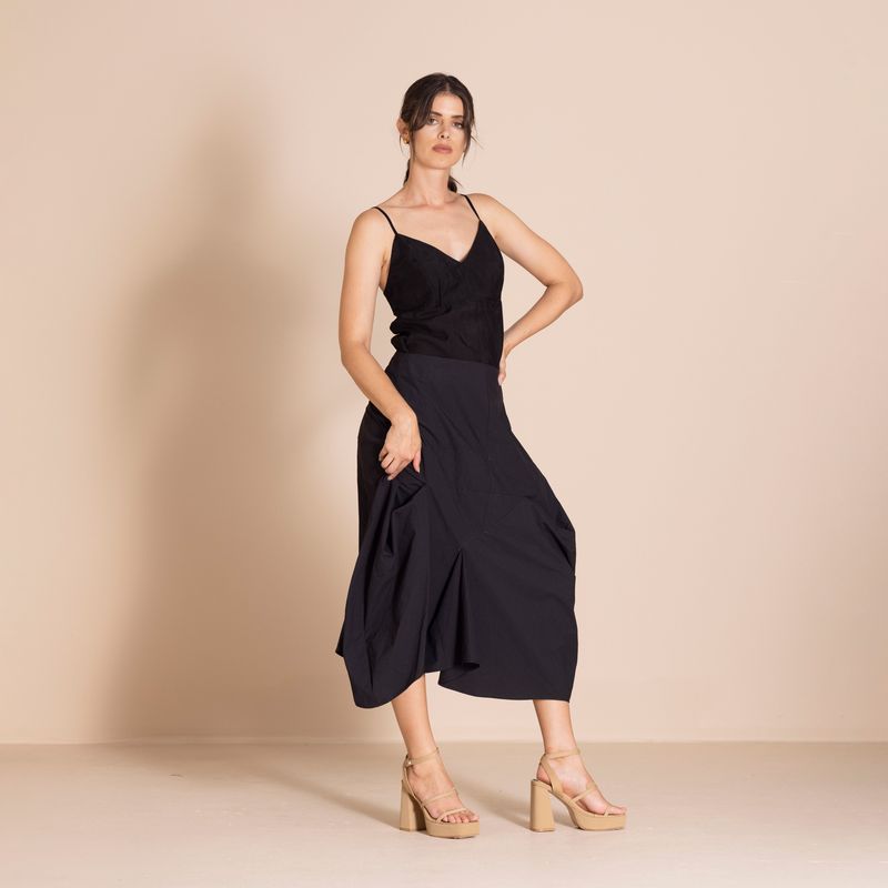 Pima Cotton Origami Skirt in Navy