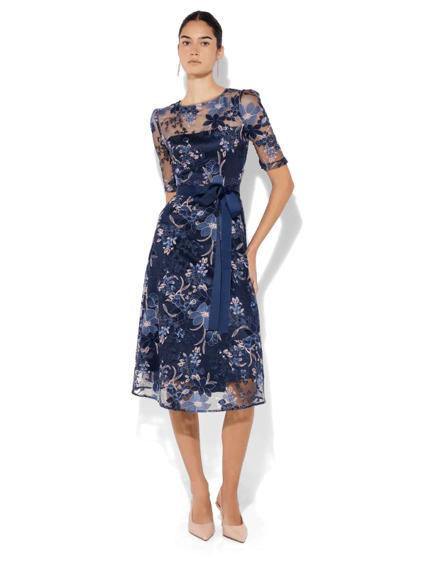 Loren Navy/Pink Lace Dress