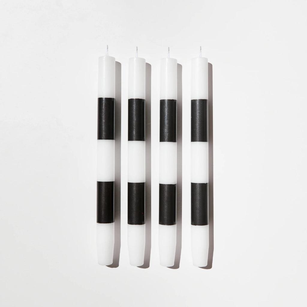 Stripe Candles x 4 - Black + White