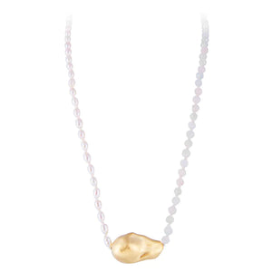 Morganite & Pearl Golden Baroque Necklace