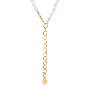 Morganite & Pearl Golden Baroque Necklace